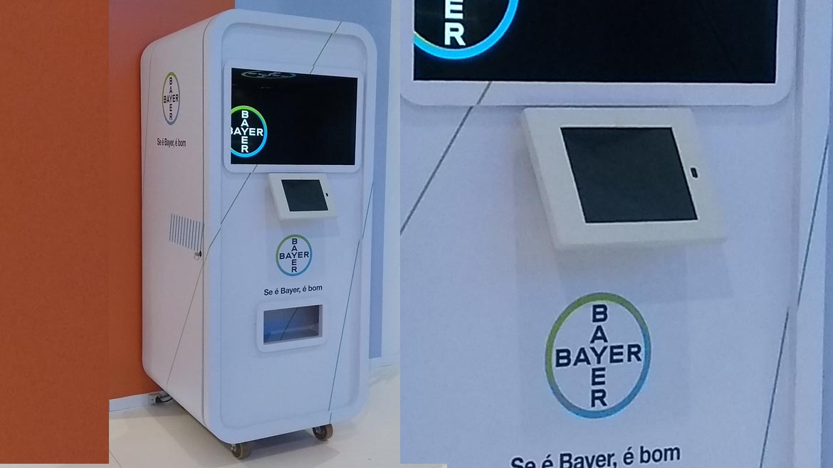 Envelopamento de Vending Machine da Bayer com adesivo branco fosco e logotipo Bayer
