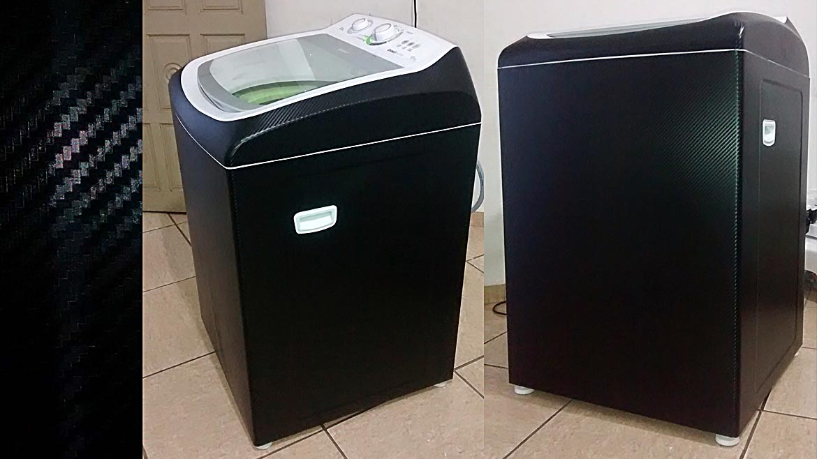 Máquina de lavar envelopada com adesivo fibra de carbono preto