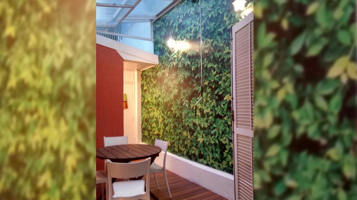 Papel de parede autocolante impresso em alta resolução decorando varanda