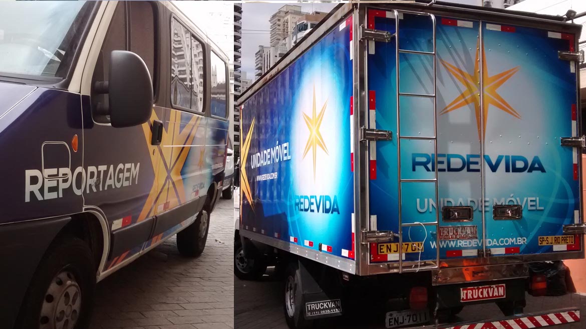 Caminhão e Van da Rede Vida Adesivados